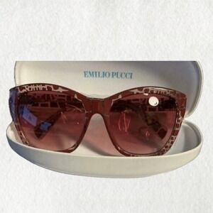 Emilio Pucci Womens Burgundy Mosaic Geometric Print Sunglasses Made In Italy New